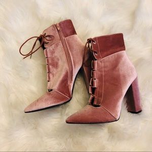 Lola Shoetique - Crushed velvet lace up booties